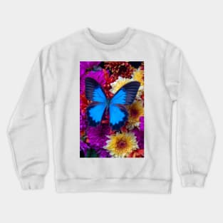 Big Blue Butterfly On Poms Bouquet Crewneck Sweatshirt